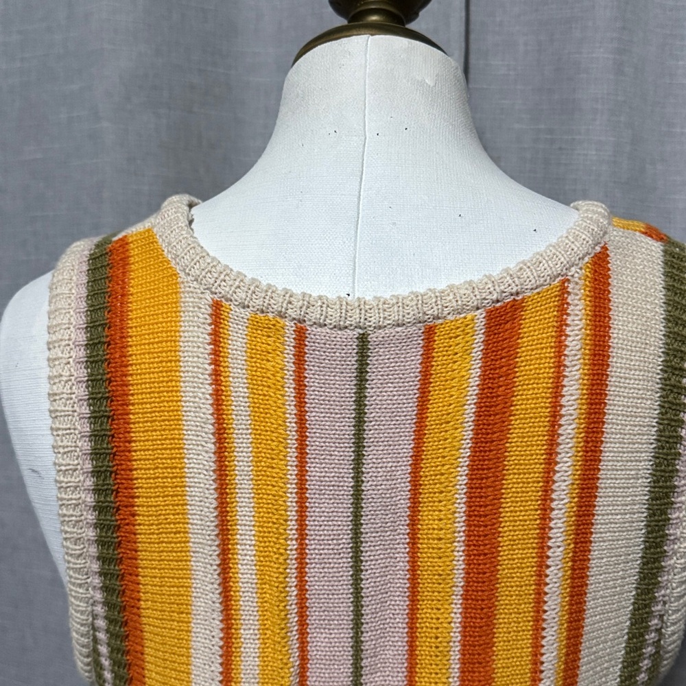 Cotton Blend Sleeveless Sweater-Multi Stripe/Scalloped Bottom Hem-Lightweight - Picture 8 of 12